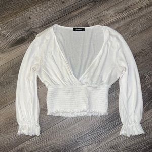 White deep v blouse